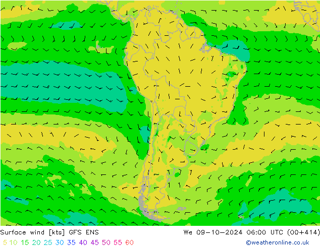 Vent 10 m GFS ENS mer 09.10.2024 06 UTC