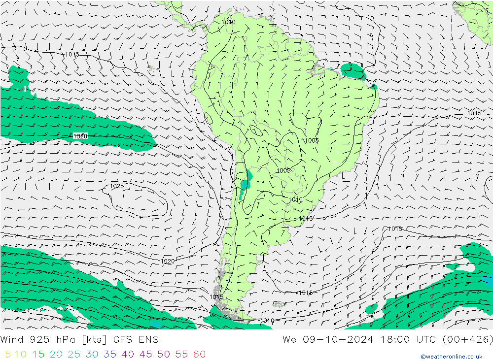 Wind 925 hPa GFS ENS We 09.10.2024 18 UTC