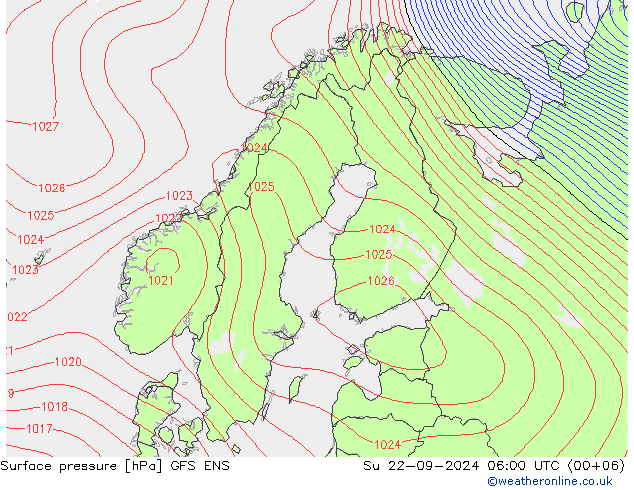 Surface pressure GFS ENS Su 22.09.2024 06 UTC