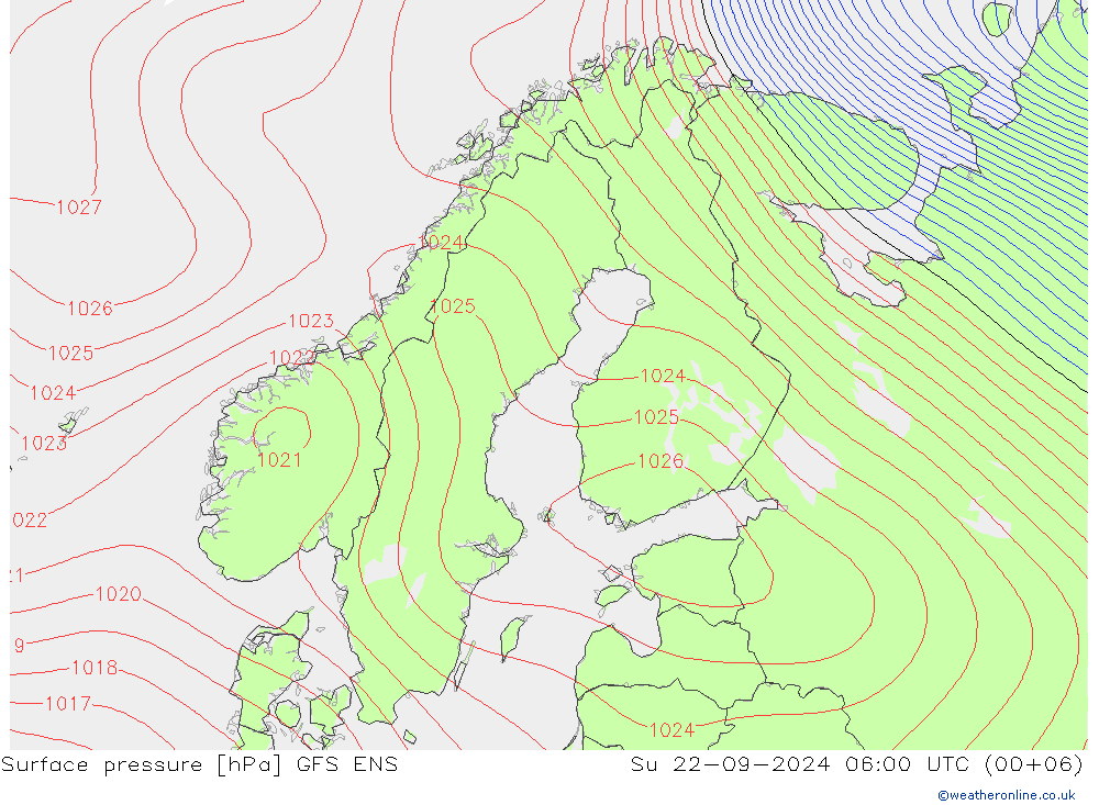 Presión superficial GFS ENS dom 22.09.2024 06 UTC