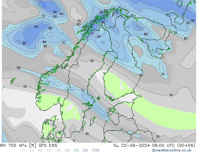 RH 700 hPa GFS ENS 星期日 22.09.2024 06 UTC