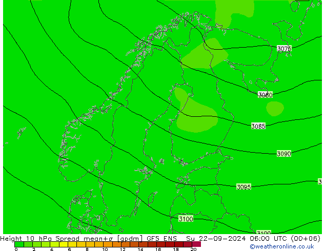 10 hPa Yüksekliği Spread GFS ENS Paz 22.09.2024 06 UTC