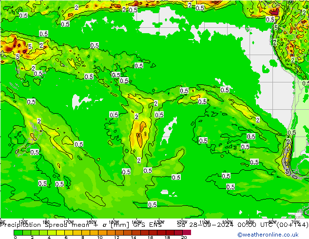 Precipitation Spread GFS ENS Sa 28.09.2024 00 UTC