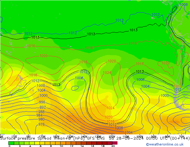 Pressione al suolo Spread GFS ENS sab 28.09.2024 00 UTC