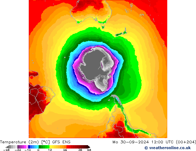 Temperature (2m) GFS ENS Mo 30.09.2024 12 UTC