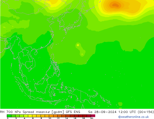 RH 700 hPa Spread GFS ENS So 28.09.2024 12 UTC