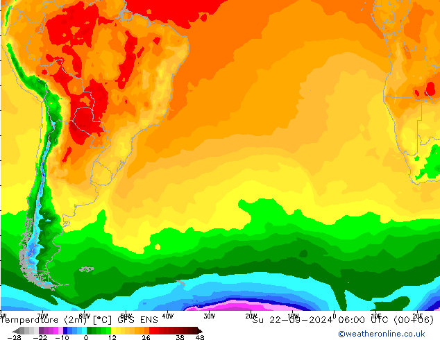 Temperature (2m) GFS ENS Su 22.09.2024 06 UTC