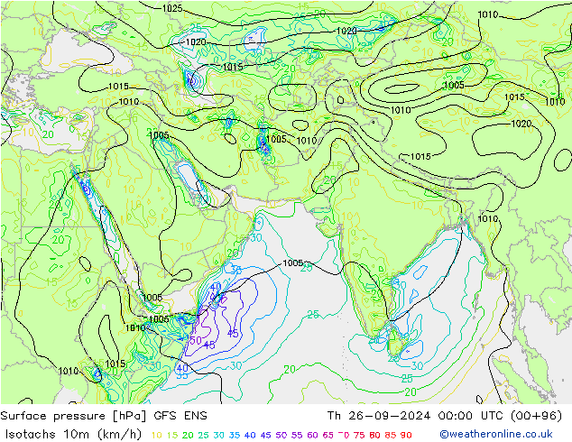 Isotachs (kph) GFS ENS gio 26.09.2024 00 UTC