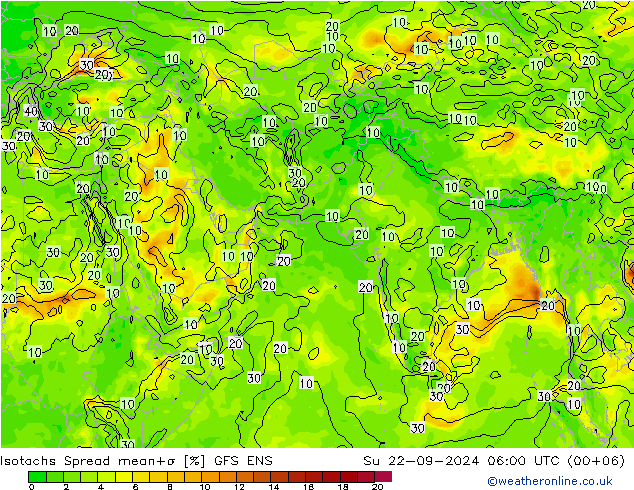 Isotachen Spread GFS ENS zo 22.09.2024 06 UTC