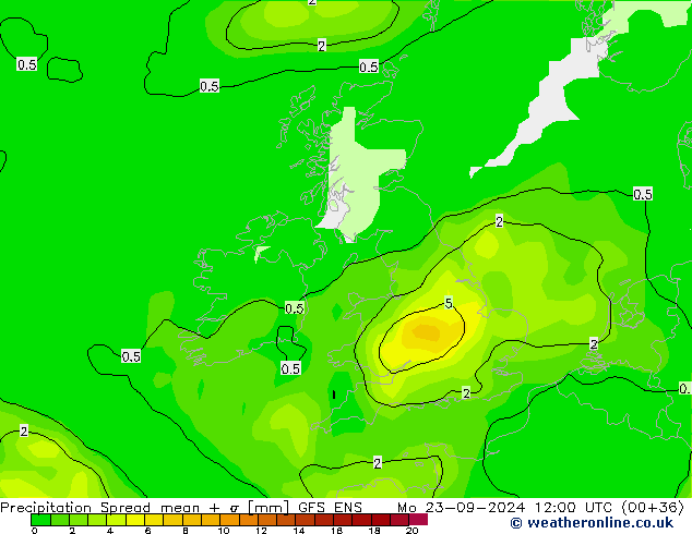 Precipitation Spread GFS ENS Mo 23.09.2024 12 UTC