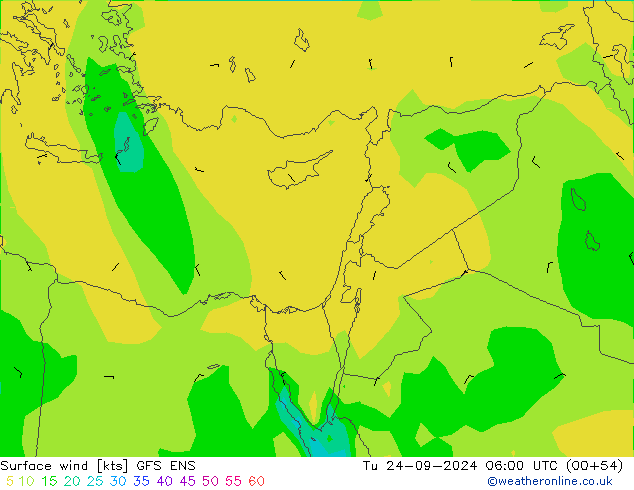 Surface wind GFS ENS Út 24.09.2024 06 UTC