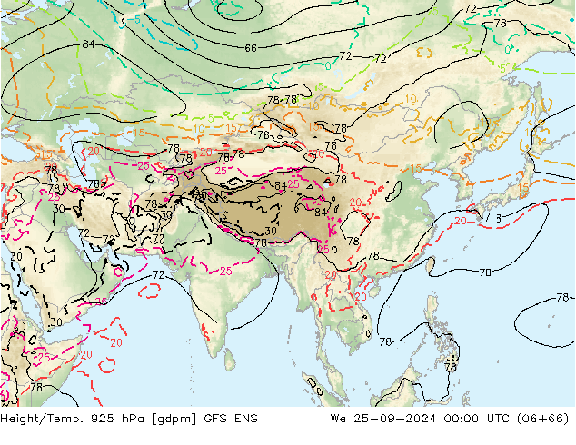 Yükseklik/Sıc. 925 hPa GFS ENS Çar 25.09.2024 00 UTC