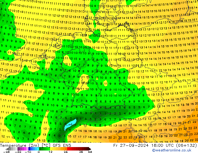 Temperatura (2m) GFS ENS Sex 27.09.2024 18 UTC