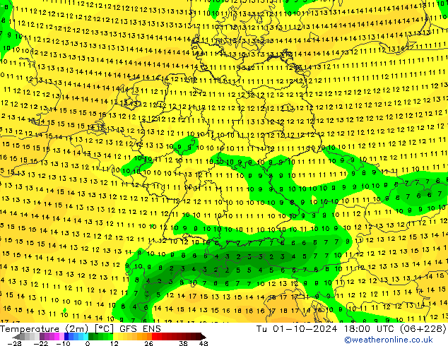 Temperature (2m) GFS ENS Tu 01.10.2024 18 UTC