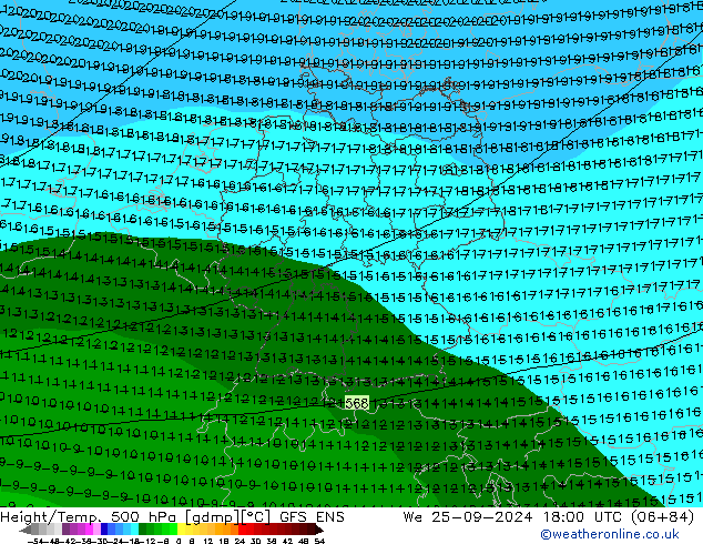 Hoogte/Temp. 500 hPa GFS ENS wo 25.09.2024 18 UTC