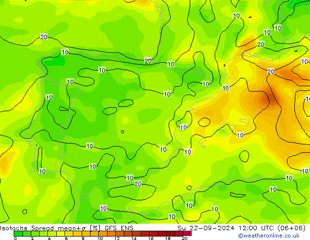 Isotachen Spread GFS ENS zo 22.09.2024 12 UTC