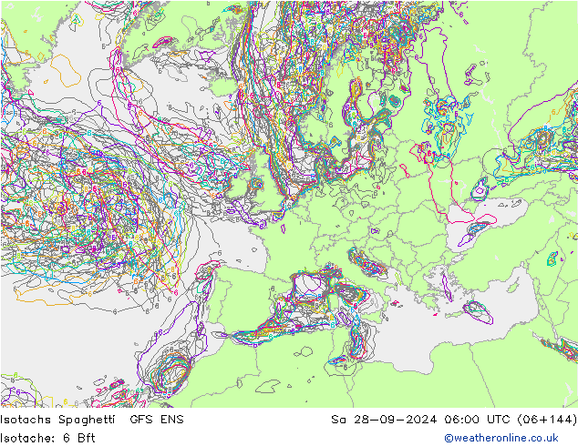 Isotachs Spaghetti GFS ENS Sa 28.09.2024 06 UTC