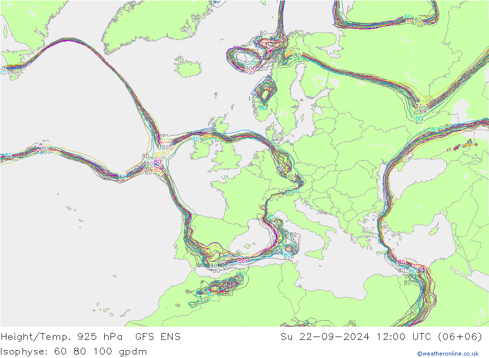 Hoogte/Temp. 925 hPa GFS ENS zo 22.09.2024 12 UTC