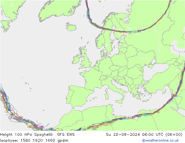 Geop. 100 hPa Spaghetti GFS ENS dom 22.09.2024 06 UTC