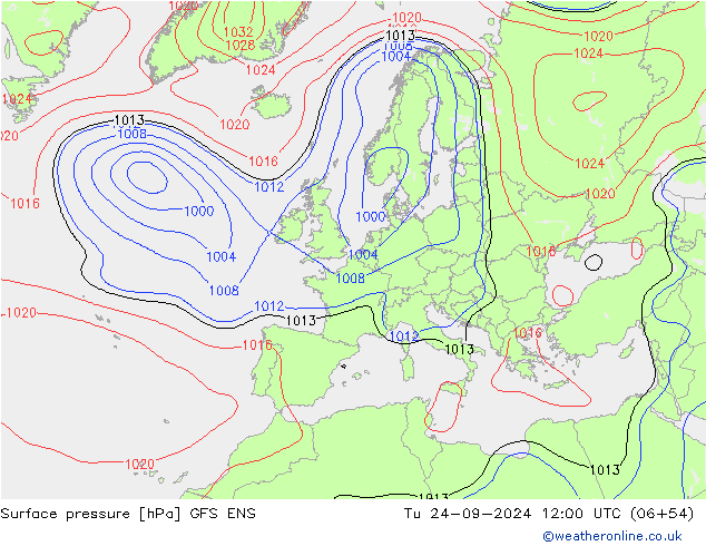 Atmosférický tlak GFS ENS Út 24.09.2024 12 UTC