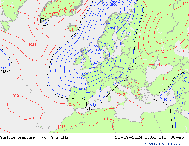 Atmosférický tlak GFS ENS Čt 26.09.2024 06 UTC