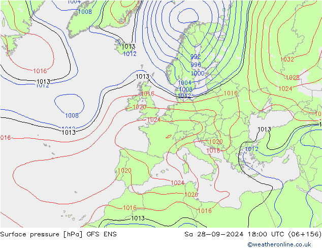 pressão do solo GFS ENS Sáb 28.09.2024 18 UTC