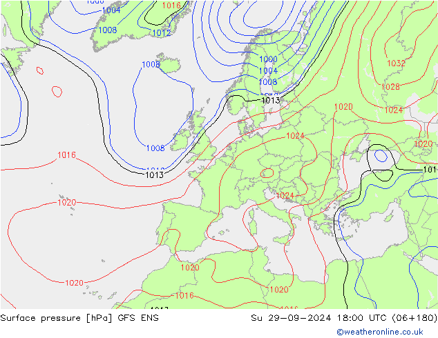 Atmosférický tlak GFS ENS Ne 29.09.2024 18 UTC