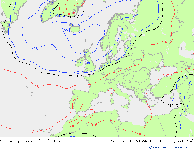 Pressione al suolo GFS ENS sab 05.10.2024 18 UTC