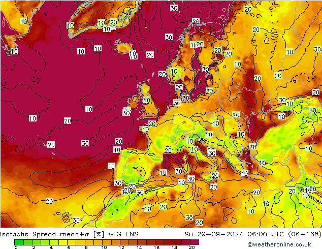 Isotachs Spread GFS ENS Вс 29.09.2024 06 UTC