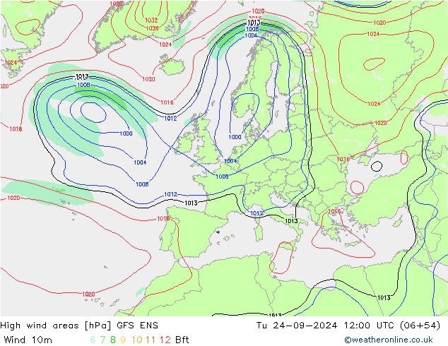 High wind areas GFS ENS Ter 24.09.2024 12 UTC