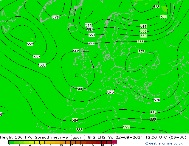 Height 500 hPa Spread GFS ENS 星期日 22.09.2024 12 UTC