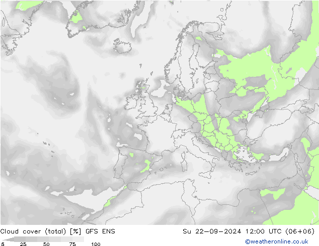 Cloud cover (total) GFS ENS Su 22.09.2024 12 UTC