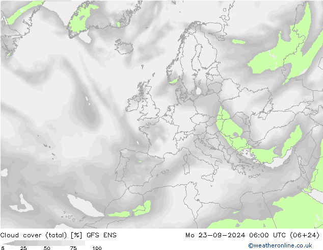 Nubes (total) GFS ENS lun 23.09.2024 06 UTC