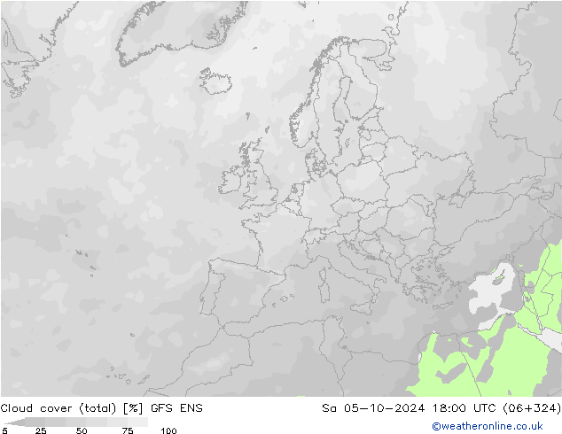 Cloud cover (total) GFS ENS So 05.10.2024 18 UTC