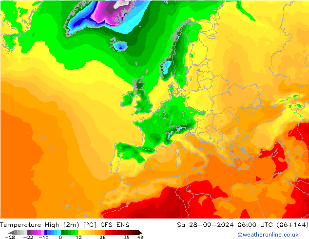 Temperature High (2m) GFS ENS Sa 28.09.2024 06 UTC