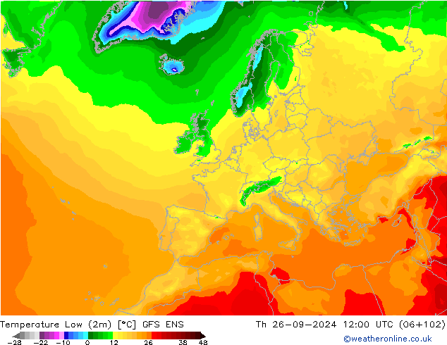 temperatura mín. (2m) GFS ENS Qui 26.09.2024 12 UTC