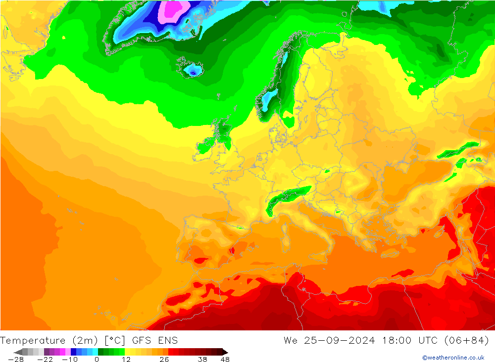 Temperature (2m) GFS ENS We 25.09.2024 18 UTC