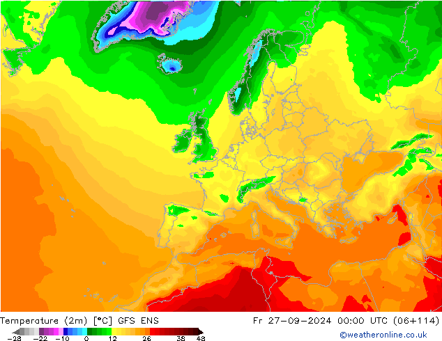 Temperature (2m) GFS ENS Fr 27.09.2024 00 UTC