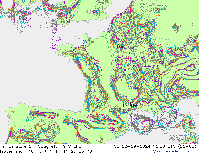 карта температуры Spaghetti GFS ENS Вс 22.09.2024 12 UTC