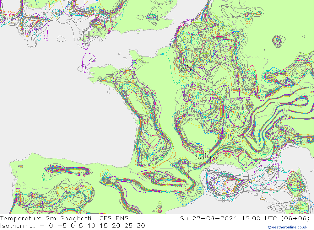 Temperatura 2m Spaghetti GFS ENS dom 22.09.2024 12 UTC