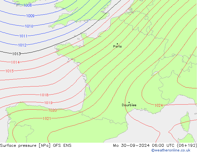 Luchtdruk (Grond) GFS ENS ma 30.09.2024 06 UTC