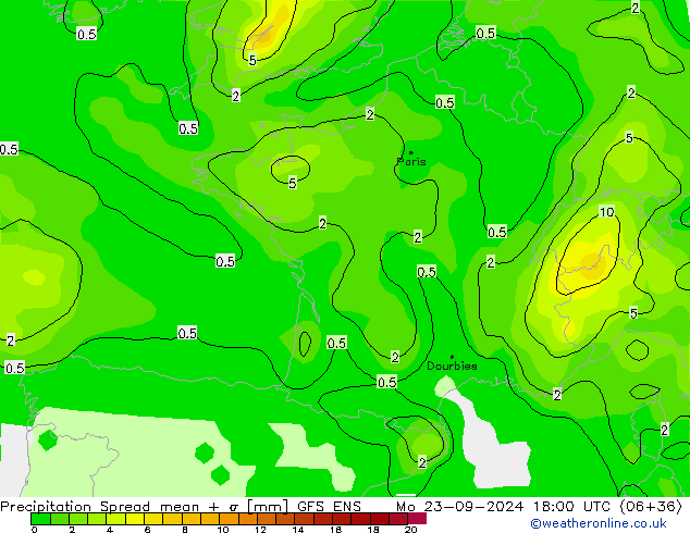 осадки Spread GFS ENS пн 23.09.2024 18 UTC
