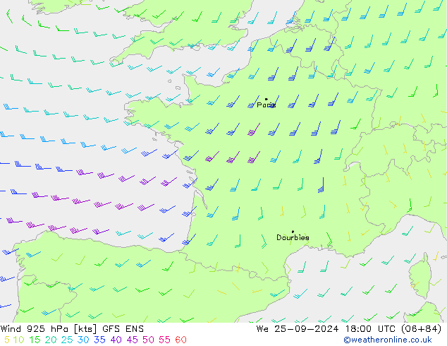 Wind 925 hPa GFS ENS We 25.09.2024 18 UTC