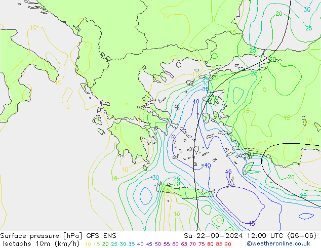 Isotachs (kph) GFS ENS Su 22.09.2024 12 UTC