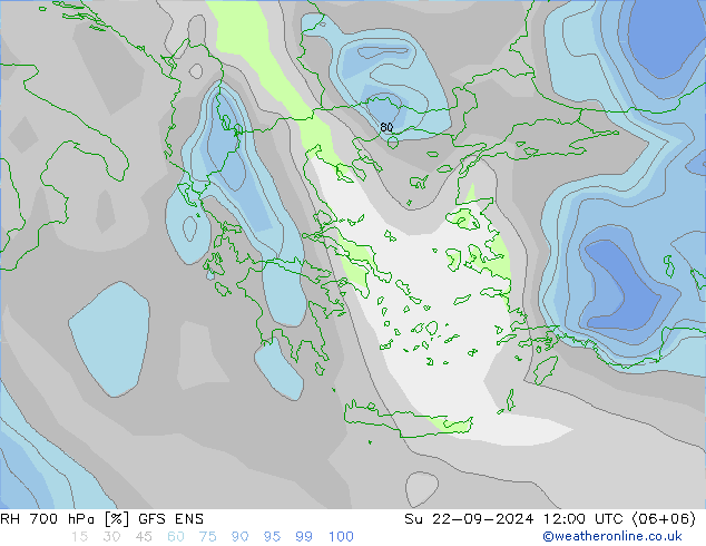 RH 700 hPa GFS ENS Su 22.09.2024 12 UTC