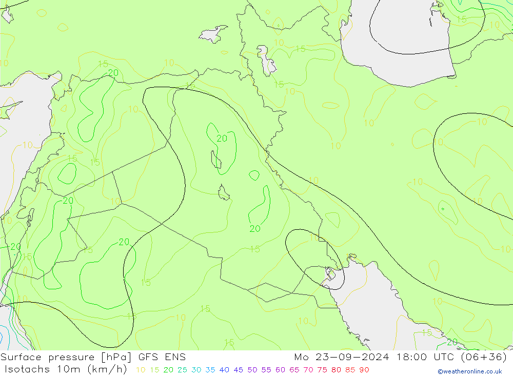 Isotachs (kph) GFS ENS Seg 23.09.2024 18 UTC