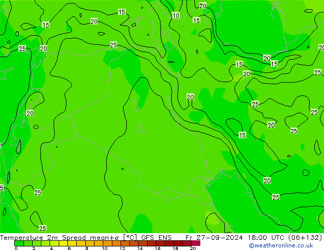 Temperature 2m Spread GFS ENS Fr 27.09.2024 18 UTC