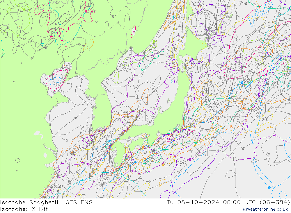 Isotaca Spaghetti GFS ENS mar 08.10.2024 06 UTC