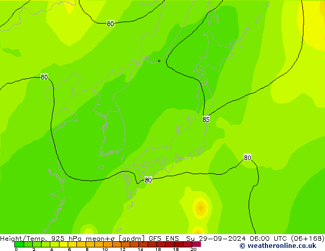 Height/Temp. 925 hPa GFS ENS Su 29.09.2024 06 UTC