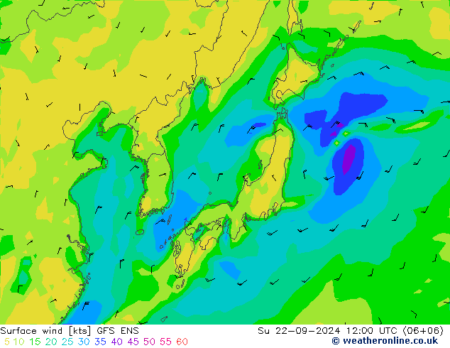 Wind 10 m GFS ENS zo 22.09.2024 12 UTC